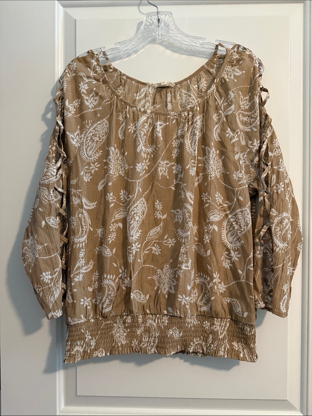 Como Blue Blouse Open Criss Cross Sleeve Detail Lightweight Top